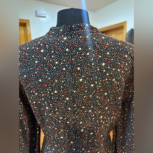 Madewell multicolor A-line star night print Dress with Bishop Sleeves 💯 Silk - Picture 7 of 15
